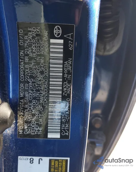 2010 Toyota Prius из США, поврежденный, VIN JTDKN3DU8A0120011